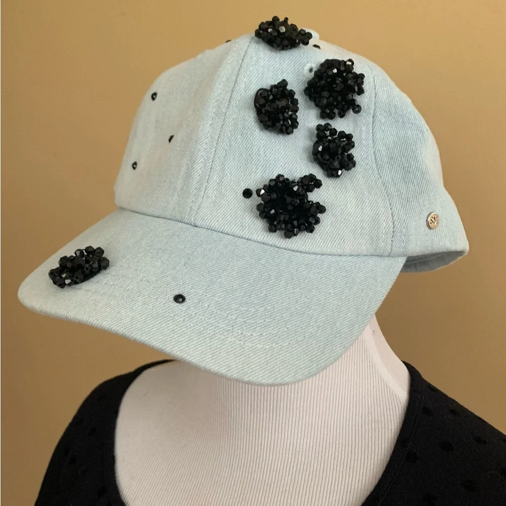 STEVE MADDEN blue denim adjustable beaded embellished ladies hat NWT